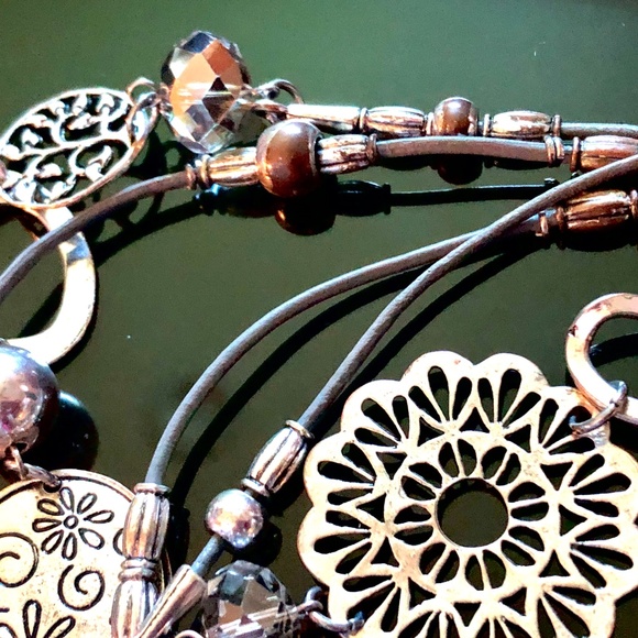 💖VTG Y2K Asymmetrical Boho Silver Filigree Beaded Cord Long 2 Strand Necklace🌸 - Picture 9 of 11